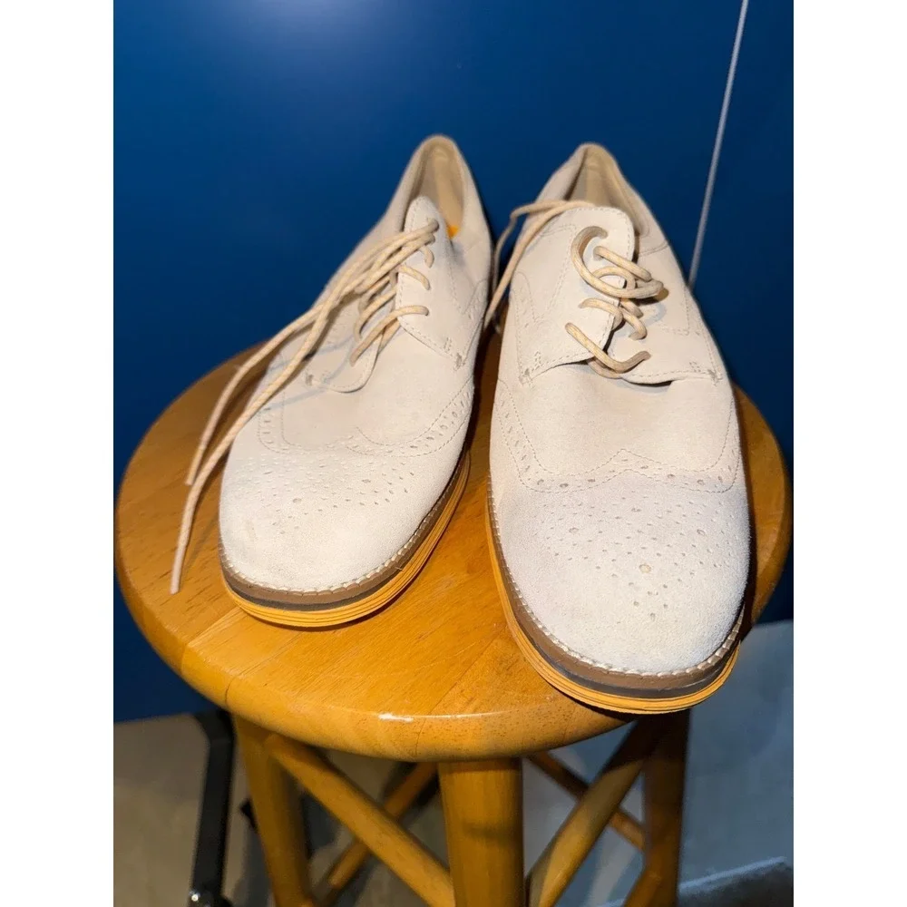 Cole‎ Haan OriginalGrand Wingtip Oxford Beige Suede Yellow Sole Mens 9.5 M